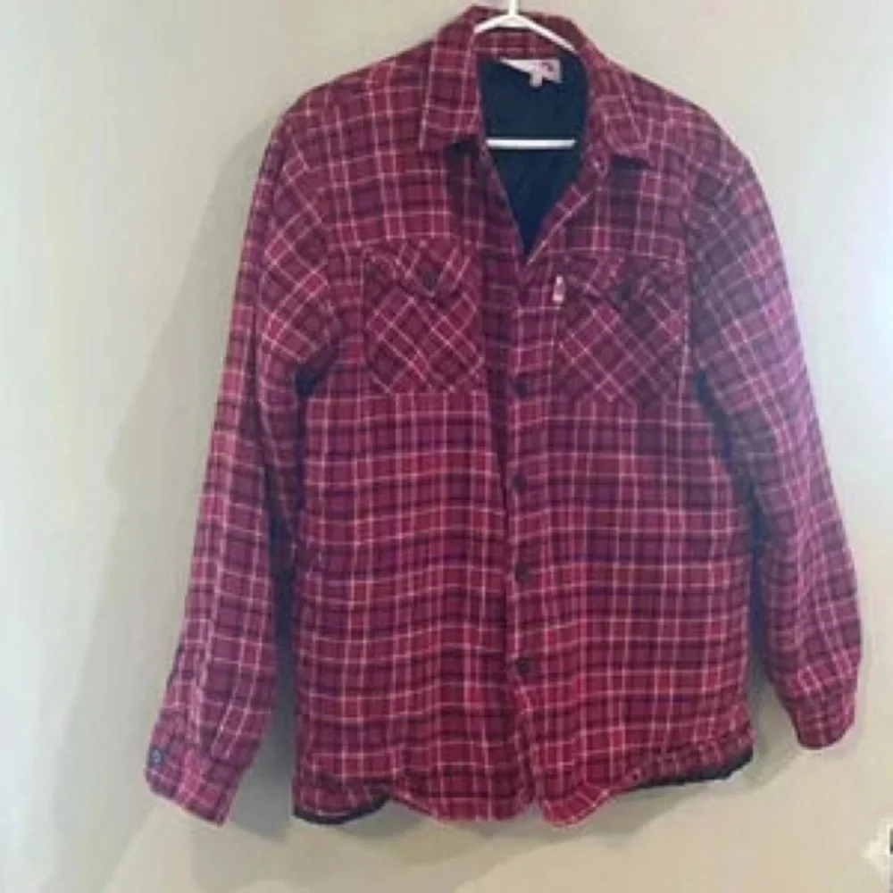 Men's Red Plaid Button-Up Jacket - Picture 1 of 6